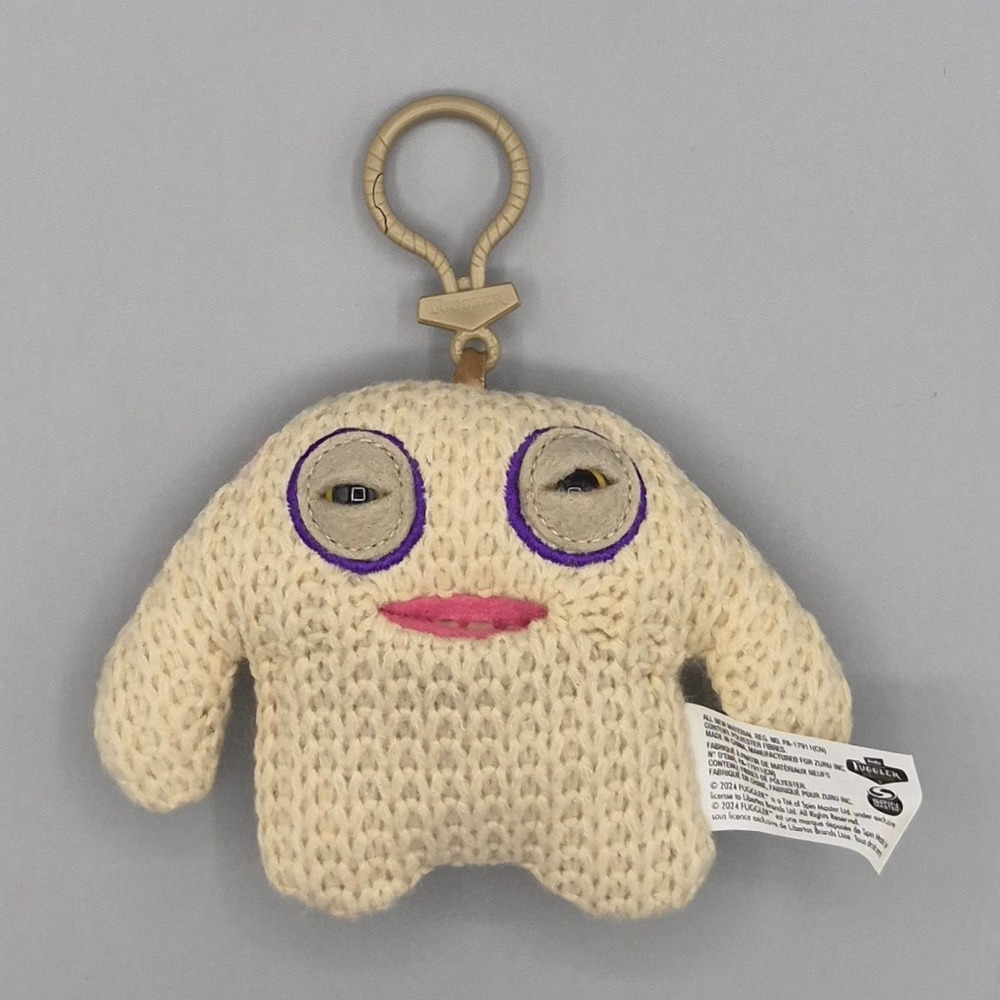 Zuru Fuggler Mr Needles White Knit Funny Ugly Monster Keyring Plush Keychain NEW